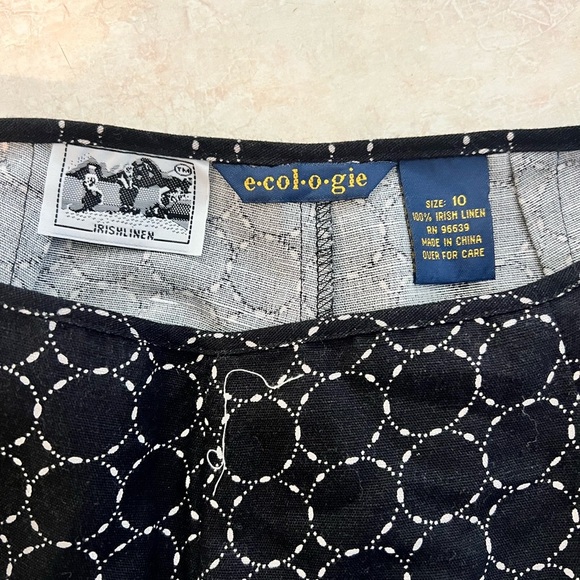 Ecologie Irish Linen Cropped Pants Black Circle Pattern Size 10 High Rise Womens - Picture 6 of 7